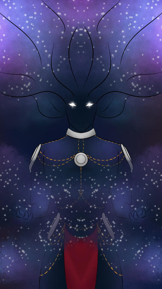 Solaris in god form holding the galaxies (galaxy ver)